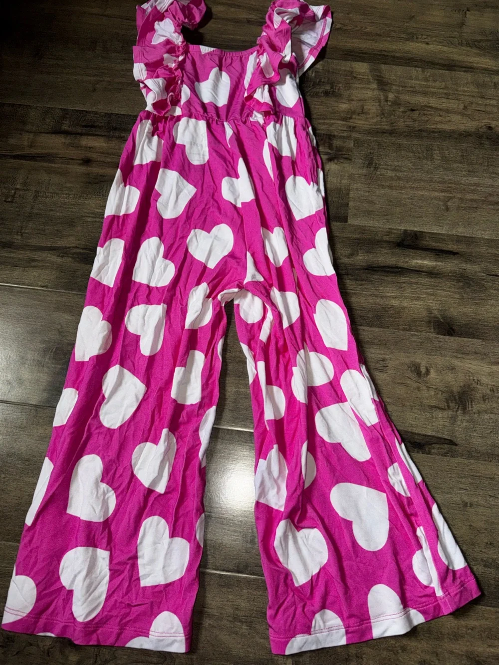 Bums & Roses 3T Hot Pink Hearts Flare Leg Romper Bamboo Retired Drop